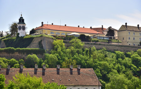 Panoramic view of the Petrovaradin Fortress in Novi Sad in Vojvodina province of Serbia on 27 April 2023の写真素材