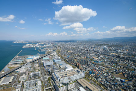 Cityscape view of Osaka port and metropolis of Osaka, Japan on 8 April 2018の写真素材