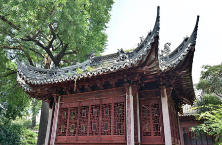 Pavilion in Yuyuan classical Chinese garden in the Old City of Shanghai, built in 1559 during Ming...