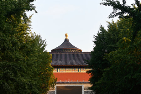 Historic landmark of Temple of Heaven, complex of imperial religious Confucian buildings where Chinese emperors prayed to Heaven for good harvest, in Beijing, Chinaの写真素材