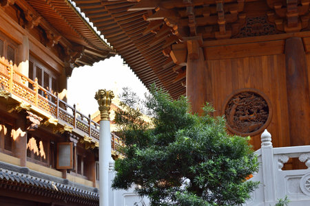 Architecture of historic Buddhist temple complex of Jingan Temple on the West Nanjing Road in...