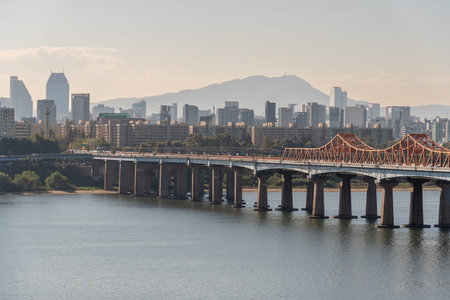 Han river Hangang and urban cityscape of Seoul, capital of South Korea on 14 October 2023
