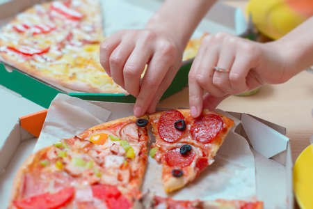 hands on pizzaの写真素材