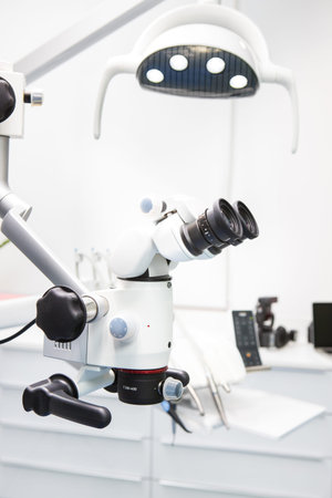Image of a professional dental endodontic binocular microscopeの写真素材