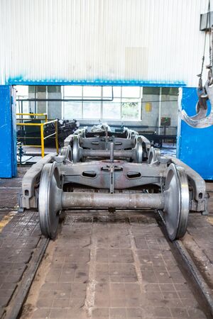 Wheel mechanism of railway cars in the repair shop before disassemblyの写真素材
