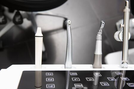 Close up of dental equipment and dental instruments, dental unit tips.の写真素材