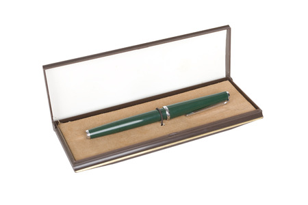 Pen in a box isolated on white backgroundの写真素材