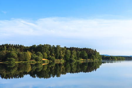 Lake Roth in Bavaria at sunset of a blue skyの写真素材