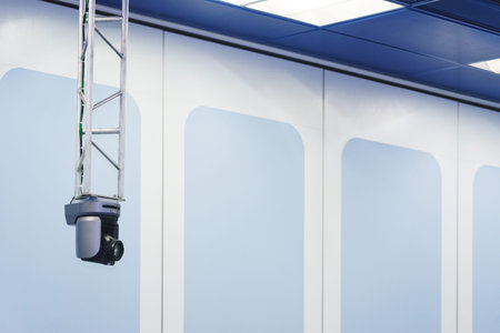 Special TV camera for broadband in the TV studio attached to the rack. Modern technology for television broadcasting.の写真素材