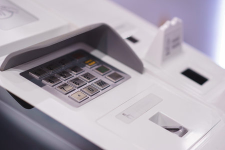 Front ATM panel with a keyboard for entering a password, a fingerprint scanner and a wireless...