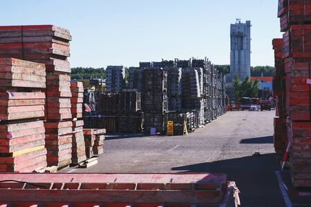 Outdoors storage of special metal structures for the construction and erection works.の写真素材