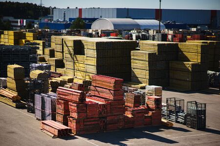 Outdoors storage of special metal structures for the construction and erection works.の写真素材