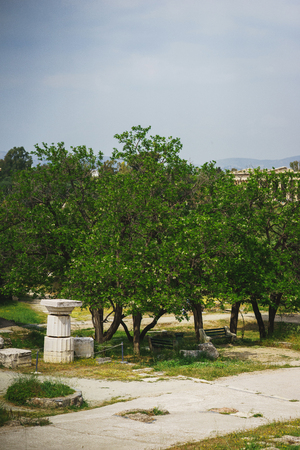 Greece, Athens, April 2018. Trip to Greece. Ruins of ancient temples in Acropolis. Tourists visiting the sights in Athens. Guide to interesting places.のeditorial素材
