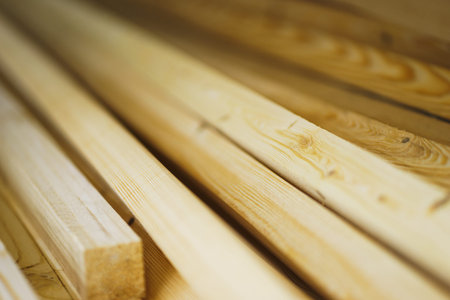 Wooden boards, beams and materials for decoration and repair. Construction Materials. Carpenter...