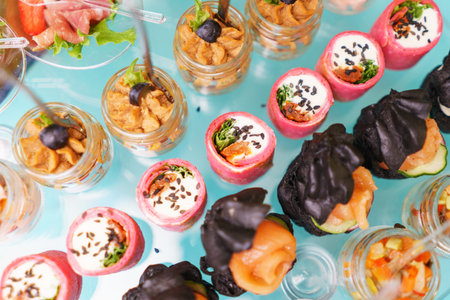 Catering and guest meals during the event. Quick mini snacks in a special beautiful dish. Canapes...