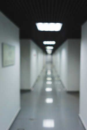 Blurred Interior internal corridor of modern office, industrial premises, laboratories or...