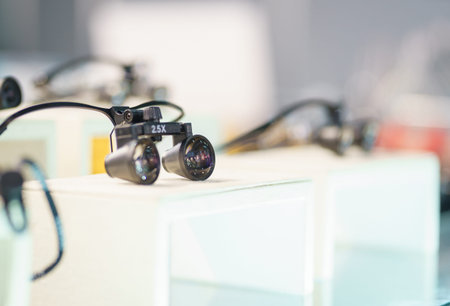 Professional special magnifying glasses. Equipment and modern technology for the dental clinic....