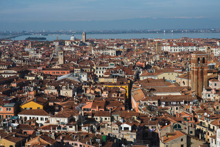 Top view of traditional buildings in the center of Venice.の写真素材