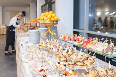 Catering and guest meals during the event. Quick mini snacks in a special beautiful dish.の写真素材