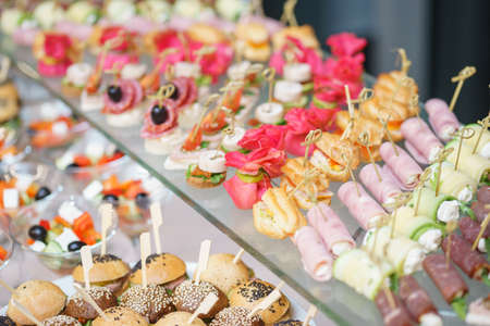 Catering and guest meals during the event. Quick mini snacks in a special beautiful dish.の写真素材