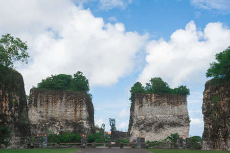 BALI-APRIL, 2020: Garuda Wisnu Kencana Cultural Park on island Bali. Details of exposition, general views. Travel to Indonesia, attractions. Old limestone quarry and largest monument on the island.のeditorial素材