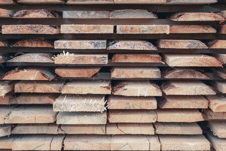 Wood and Sawmill. Large round logs harvested for construction.の写真素材