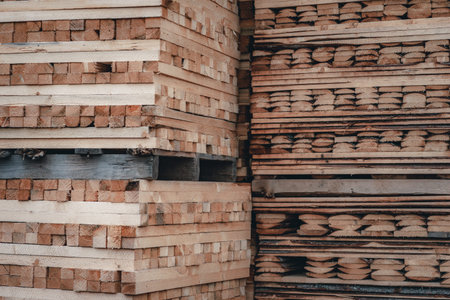 Wood and Sawmill. Large round logs harvested for construction. Production and sale of building...