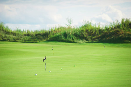 Links. Summer landscape overlooking the hills of the golf course.