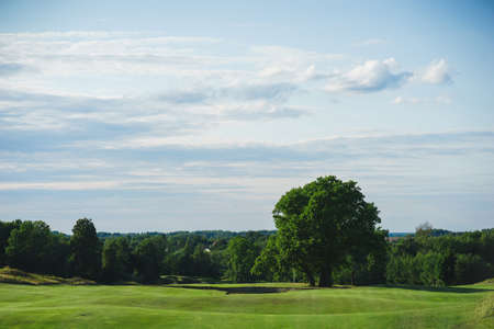 Links. Summer landscape overlooking the hills of the golf course.の写真素材