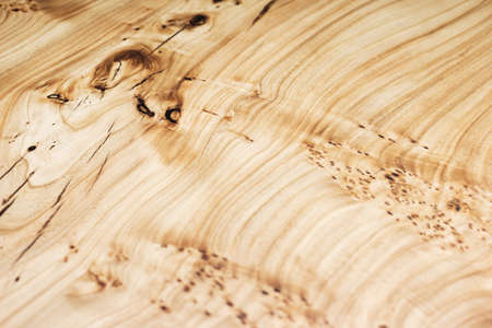 Slab and brown countertop, saw cut wood treated varnish close-up on a black background. Isolate. Luxury wood for countertops and tables. Design materials, details for presentation and shop. Concept.の写真素材