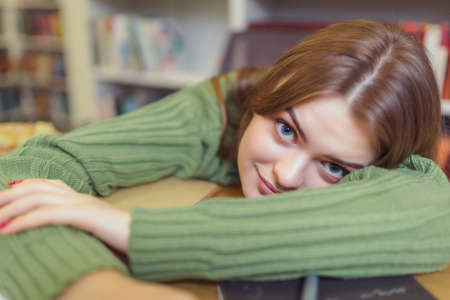 Portrait of a beautiful girl with blue eyes.の写真素材
