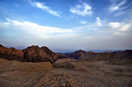 Beautiful nature of Israel - mountain range against a blue cloudy skyの写真素材