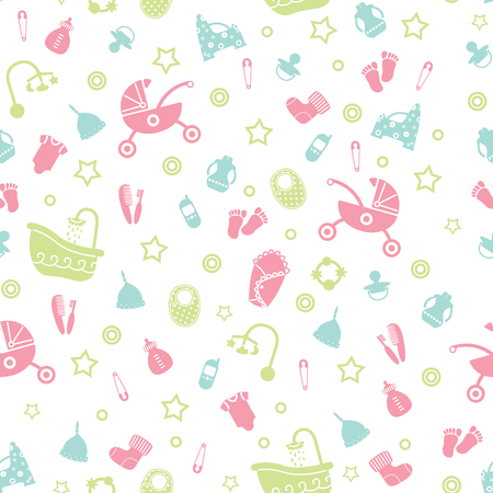 seamless pattern with colorful baby iconsのイラスト素材