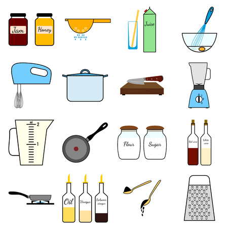 Kitchenware set.Cooking process set. Isolated vector illustration on white background.のイラスト素材