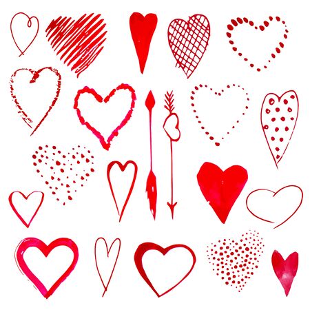 Hand drown hearts set with arrows for Valentine's Day. Isolated vector illustration on white background.のイラスト素材