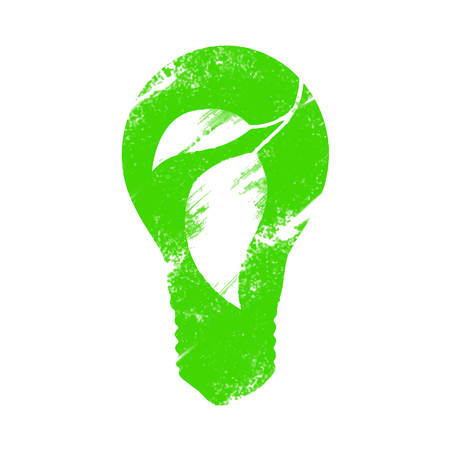 Green eco light Bulb with leaf inside on white background.のイラスト素材