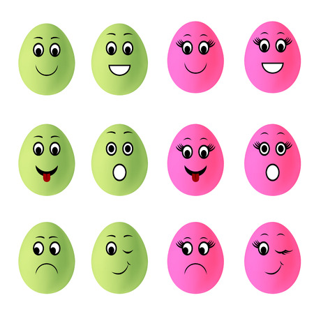 Easter eggs smiley with cartoon faces isolated on white background.のイラスト素材
