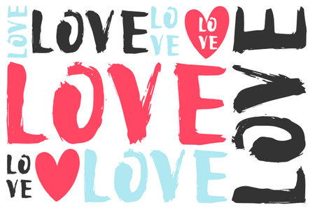 Postcard with a unique lettering for Valentine's Day. Vector illustration with isolated elements.のイラスト素材