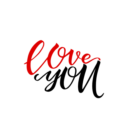 Unique brush pen lettering I love you. Calligraphic composition for use on greeting cards or souvenirs: cups, T-shirts and more. Vector illustration isolated on white backgroundのイラスト素材