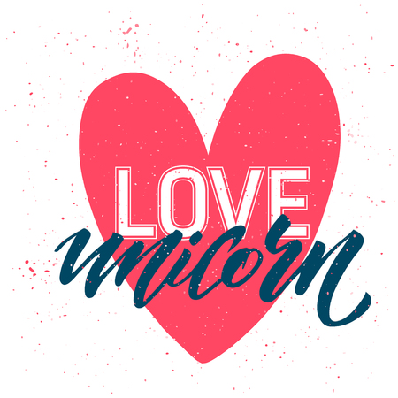 Love unicorn unique lettering. Card with cute quote love unicorn drawn by hands.のイラスト素材