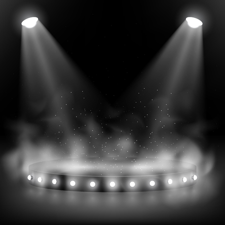 A round scene in smoke with overhead lighting and a row of lamas from belowのイラスト素材