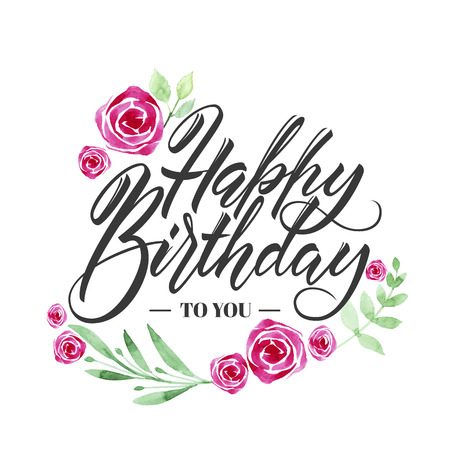 Happy Birthday greeting or invitation card. Hand lettering typography templateのイラスト素材