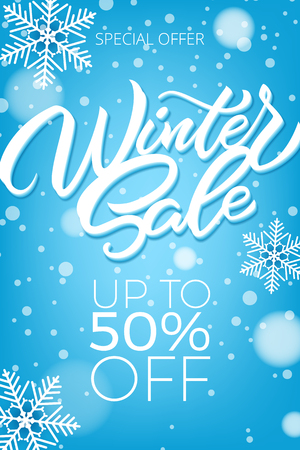Winter sale poster with snowflakes. A large winter sale poster, advertising, booklet. Vector illustration with isolated design elementsのイラスト素材