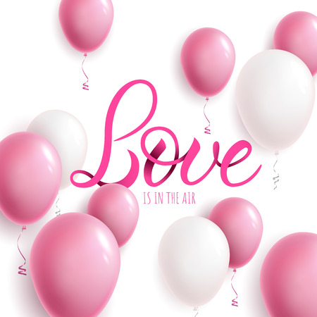 Postcard with a unique lettering Love is in the air for Valentine's Day. Vector illustration with isolated elementsのイラスト素材