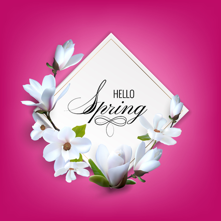 Greeting card with magnolia flowers, wedding booklet with decoration flowers. Hello srpingのイラスト素材