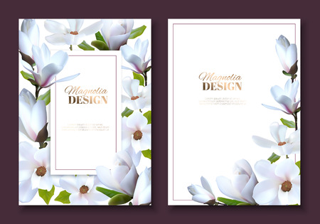 Greeting card with magnolia flowers, wedding booklet with decoration flowersのイラスト素材