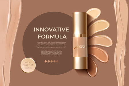 Advertising poster for cosmetic product for catalog, magazine. Design of cosmetic package. Advertising of foundation cream, concealer, base, BB cream. Realistic creamy textureのイラスト素材