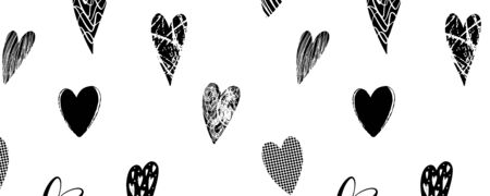 Horizontal pattern with handdrawn texture hearts backgraund for fabric, background, postcard, wallpaper, paper. Vector illustration pattern. Panoramaのイラスト素材