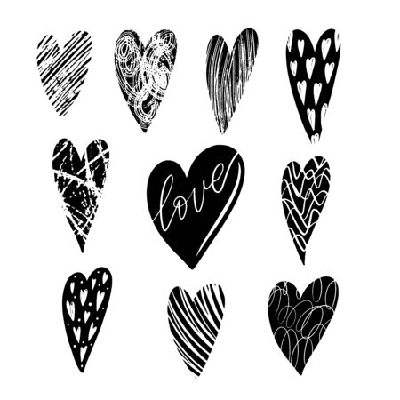 Set of vector texture hearts. Love simbol. Beautiful, ornamental hearts for Valentines Dayのイラスト素材
