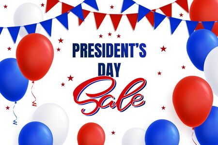 Design of an advertising banner, a poster for the Presidentâs Day for a store, a site in red and blue colors. Presidents Day saleのイラスト素材